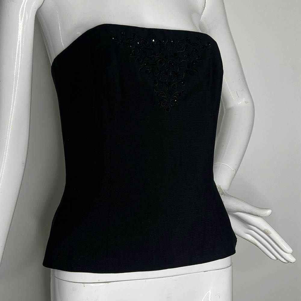 Escada Sz 34 US 4 Boned Size Zipper Crepe Wood Lighly Beaded Bustier